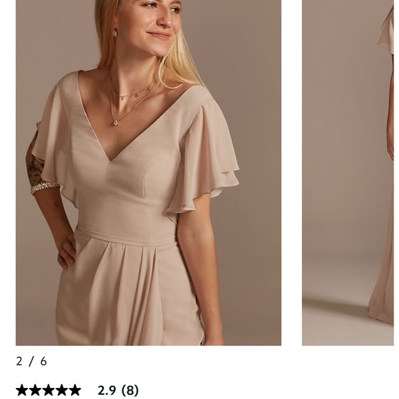 BNWT- David’s Bridal Flutter Sleeve Bridesmaid Dress with Cascade : Steel Blue - Picture 11 of 15